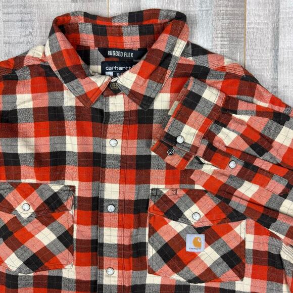 Carharrt Mens Large Rugged Flex Relaxed Fit Midweight L/S Snap Front Plaid Shirt - Picture 1 of 13